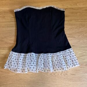 Maeve Black Strapless Bustier with Polka Dot Ruffle Trim